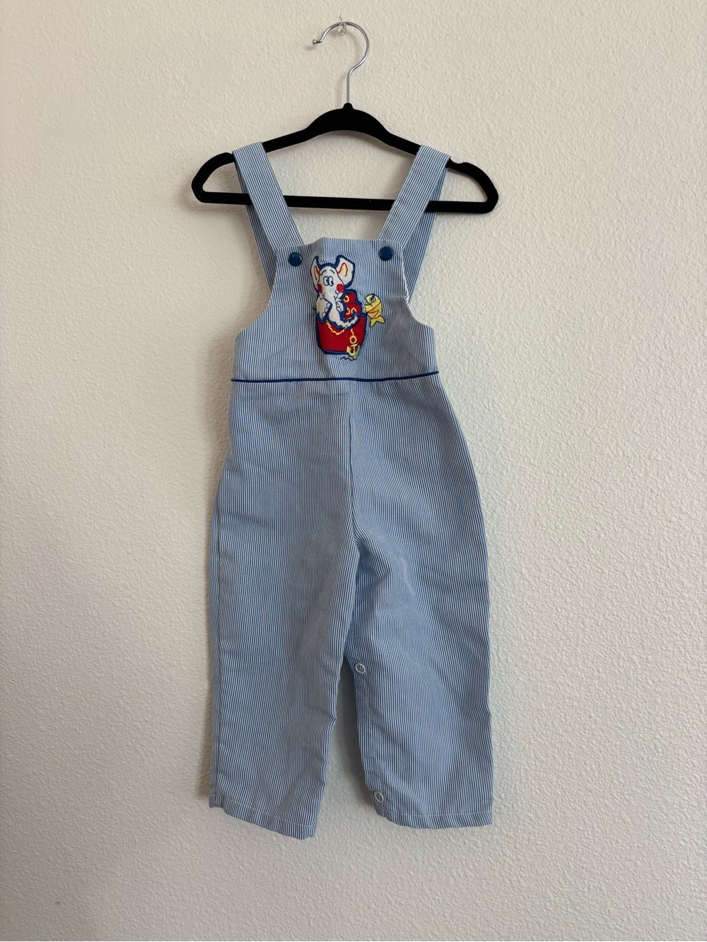 vintage Stone Apparel blue and white pinstriped infant overalls size 12 months